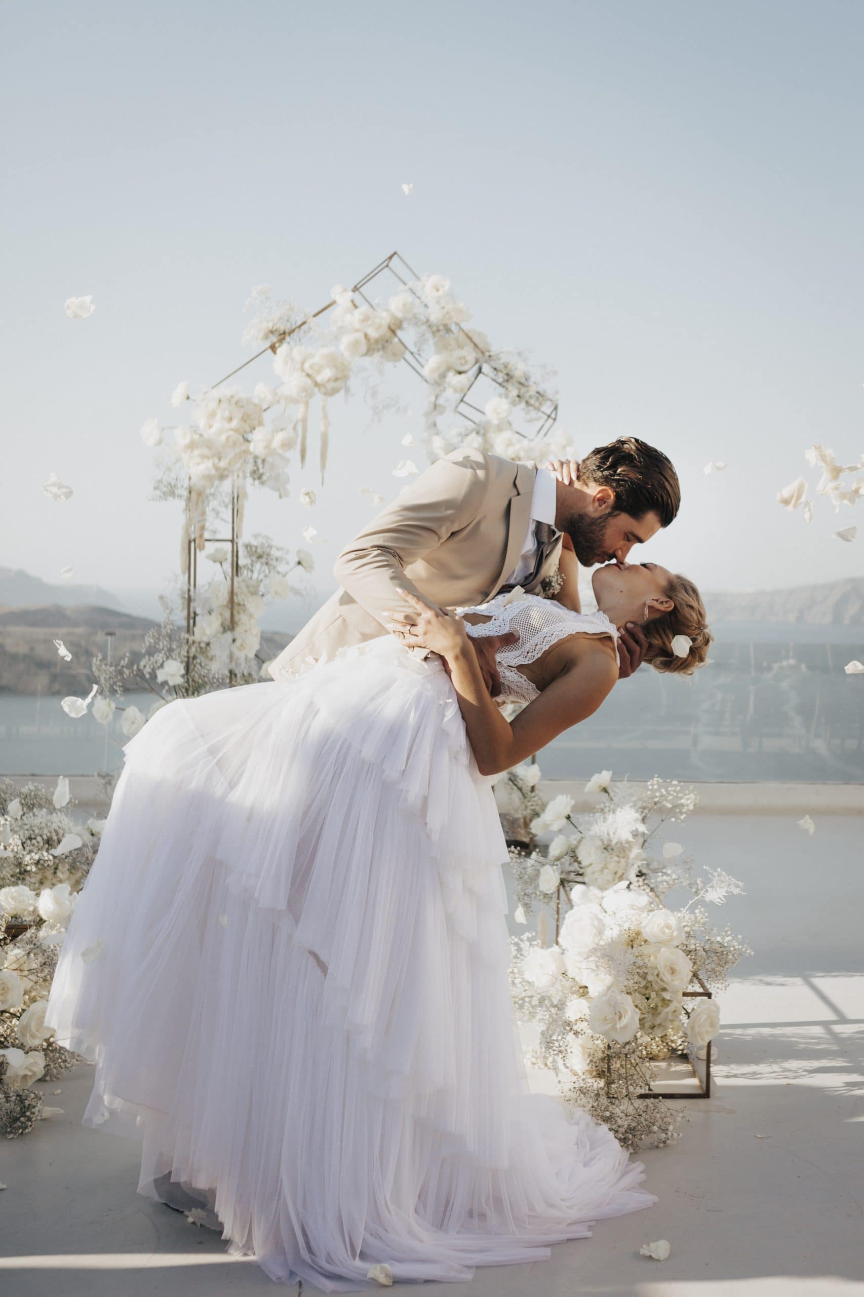 A Santorini wedding captured at golden hour